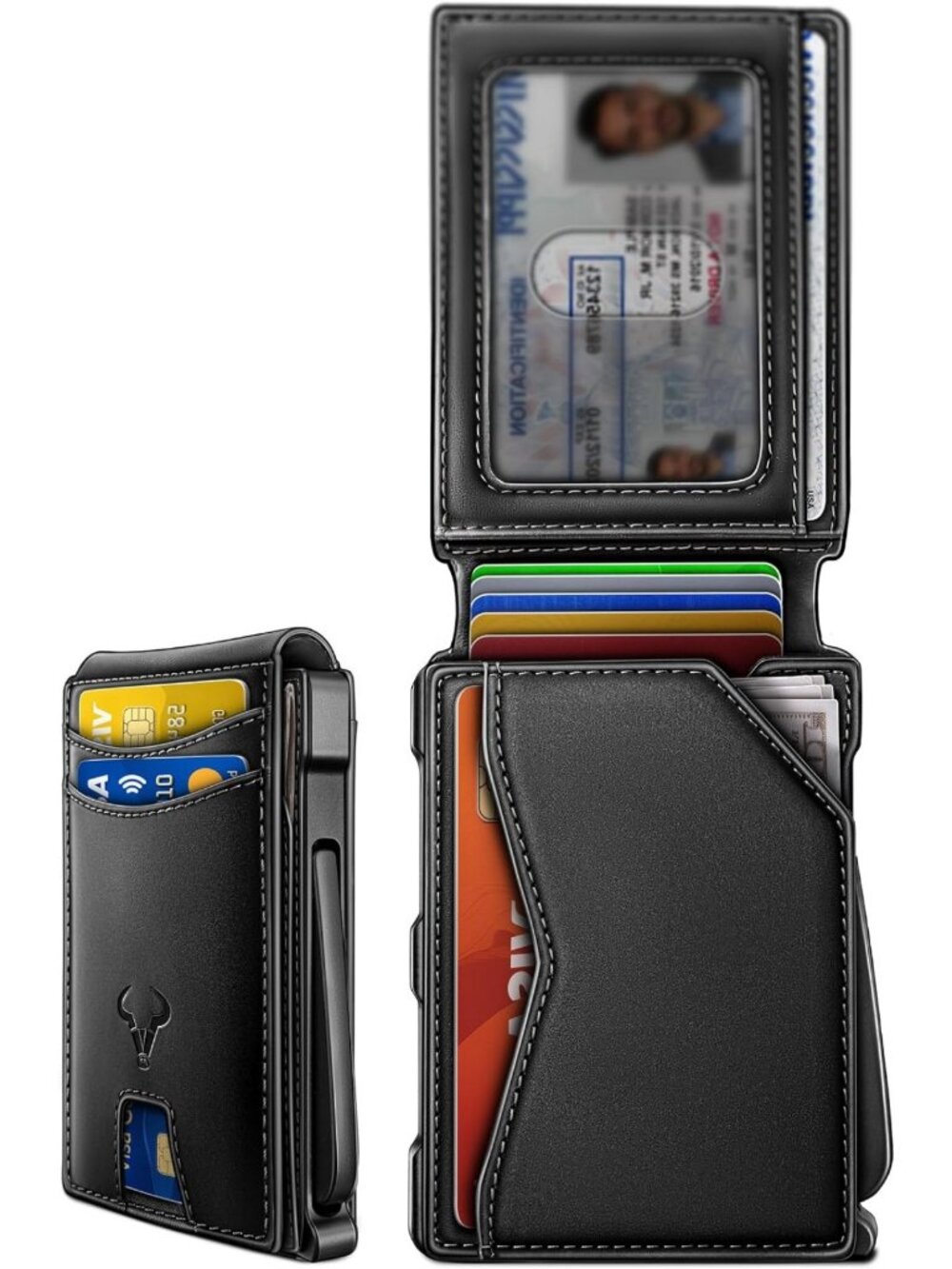 Slim Full Grain Leather Wallet with Metal Money Clip & Magnetic Closure for Men